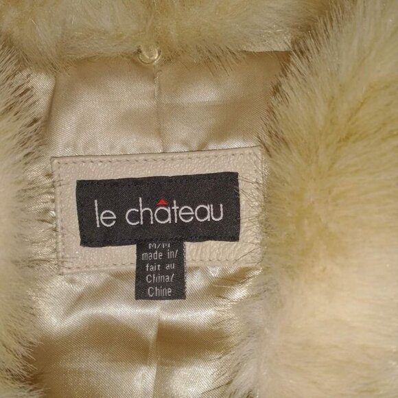 Le Chateau Leather Jacket in Pale Beige with Faux Fur Collar - Picture 2 of 3